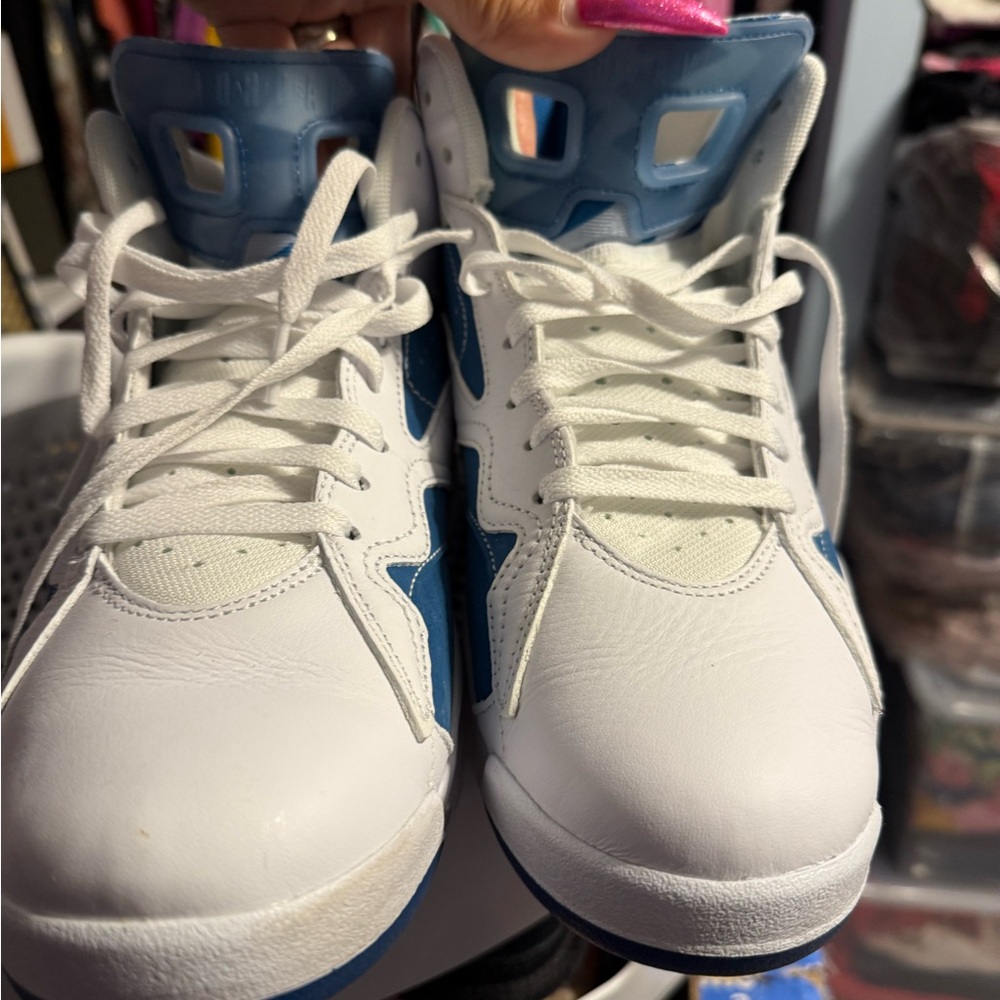 Men’s White and Blue Air Jordans